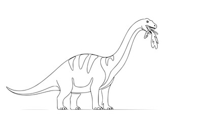 Cartoon Brontosaurus Eating Leaves, Dinosaur Line Art © Ellaut