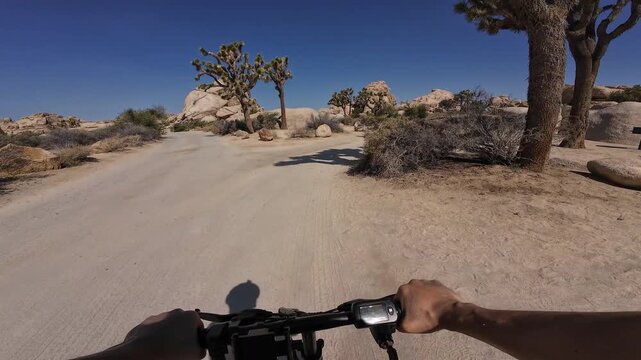 Joshua Tree National Park Mountain Bike POV Shot of Hidden Valley Dirt Road 5 Mojave Desert California USA