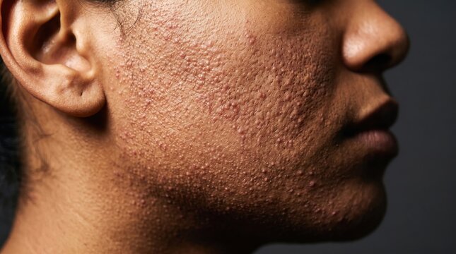 Dense Papular Acne and Comedones Texture on Dark Skin Cheek