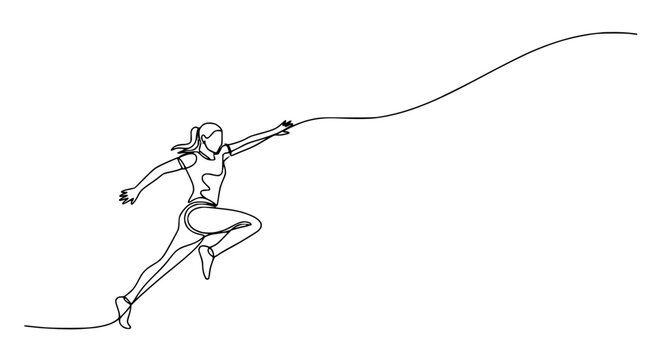 Continuous line drawing of a woman running, dynamic pose, athletic, energetic, motion