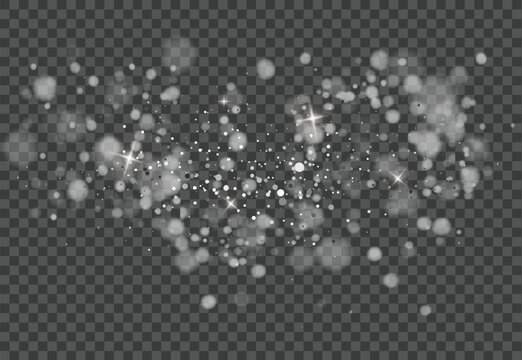 White dust glowing sparkle particle shine magical abstract festive background light effect.