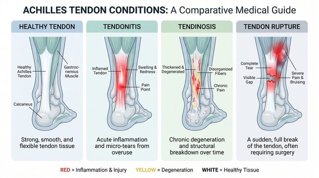 Comparative medical guide of achilles tendon conditions and pathology types