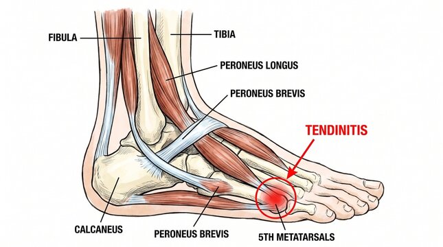 Anatomy of foot and ankle tendinitis with peroneus muscle identification