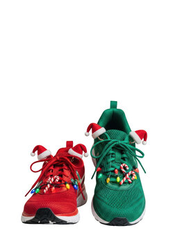 Red and green Christmas sneakers.