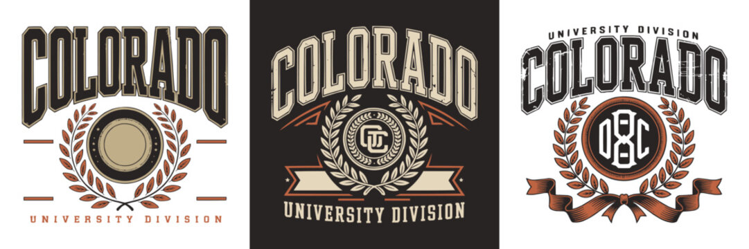 Colorado university division vintage collegiate typography emblems set