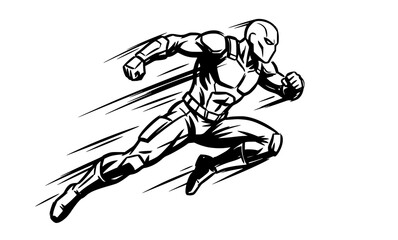 Obraz premium Dynamic superhero illustration speeding action pose in black and white