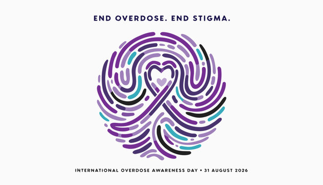 International overdose awareness day 2024 graphic with purple ribbon