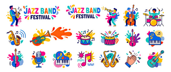 Vibrant Music Festival Elements with Instruments and Musicians © Kembang