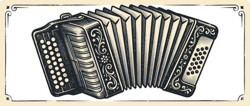 Vintage Accordion Musical Instrument Illustration