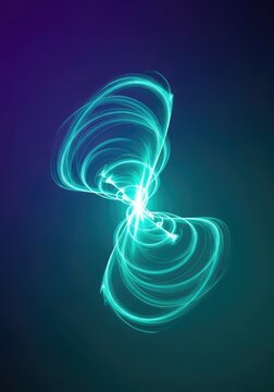 Vibrant teal and turquoise light swirls create a dynamic flowing abstract pattern with a futuristic energy ideal for digital backgrounds, electric, spectrum, luminous