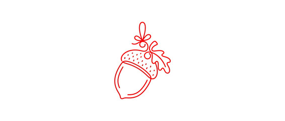 Red outline acorn with oak leaf and ribbon © Kembang