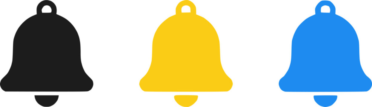 Notification Bell Icons in Black, Yellow, and Blue