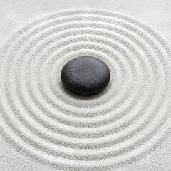 Naklejka premium Zen Garden, Meditation Stone, Raked Sand, Minimal Calm, Tranquil Balance. 
