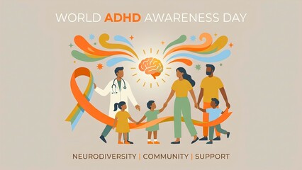 Fototapeta premium World ADHD Awareness Day Concept with Doctor and Family Illustration