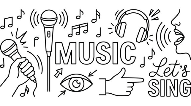 Music vector illustration set. elements and signs of singing, music and sound collection.