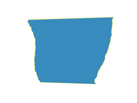 A simple blue quadrangular shape with a thin yellow outline border