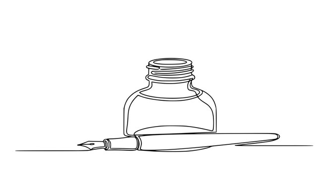 One Line Drawing: Fountain Pen and Ink Bottle
