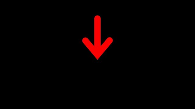 Animated red down indicator arrow on transparent background. Red arrow icon moving downward animation on transparent background