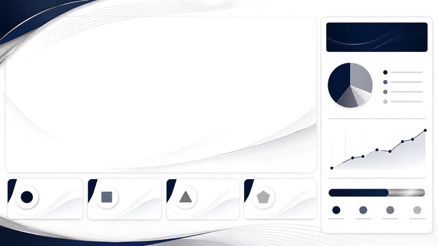 Professional business dashboard template with charts and geometric icons