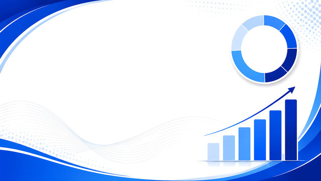 Business presentation background with blue circular chart and rising bar graph