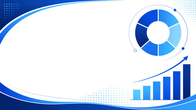 Abstract business background with blue gradient, circular chart, and rising bar graph
