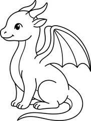 Fototapeta premium Cute Baby Dragon Coloring Page for Kids Vector Outline Illustration of a Friendly Mythical Creature Sitting for Children Activity Books and Creative DIY Crafts