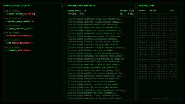 Brute Force Decrypt Hacking System Core Analysis Memory Dump Animation.