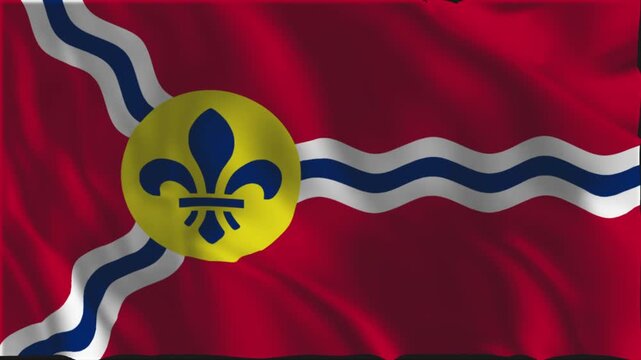 Flag of St. Louis waving slowly in the foreground