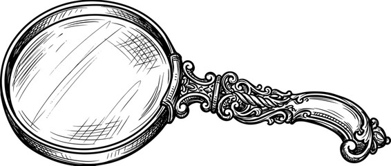 Vintage Magnifying Glass with Ornate Handle Sketch © khimsa