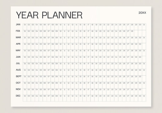 Minimal Undated Annual Planning Calendar Layout