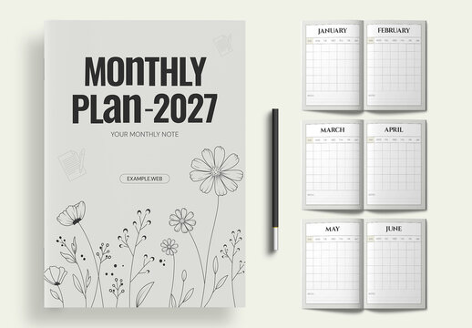 Monthly Productivity Planner 2027 Design Template Layout