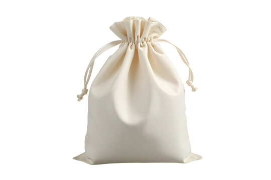 White canvas drawstring pouch bag on transparent background, ideal for packaging, gift, mockup, or eco-friendly use