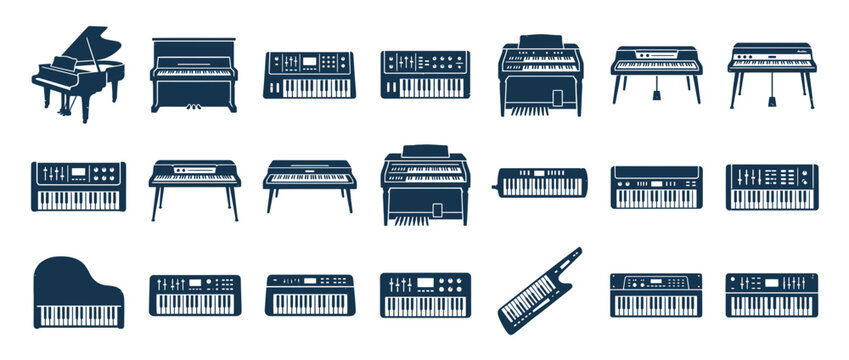 Collection of Vintage and Modern Keyboard Instruments Icons