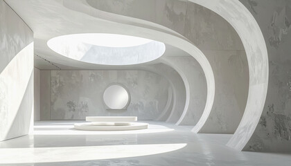 Fototapeta premium Minimalist architectural space with curved walls and a skylight