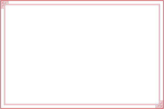 Elements of oriental frame corners. Red on white rectangle lines border chinese style. Design print for greeting cards, wedding invitations, restaurant menu, royal certificates. Set 89A
