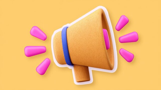 3D rendered megaphone icon for marketing announcements and digital communication campaigns advertising and public relations concept.