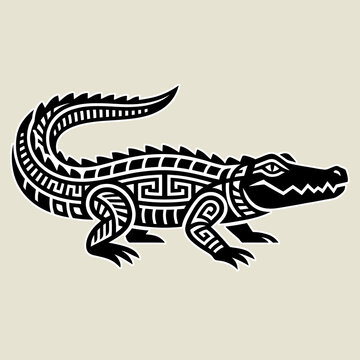 Tribal alligator vector illustration. Stylized crocodile icon with geometric patterns.