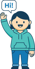 Happy girl waving hand with hi speech bubble © MstSultana7