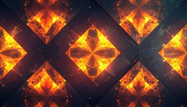 Vibrant orange flames in geometric pattern.