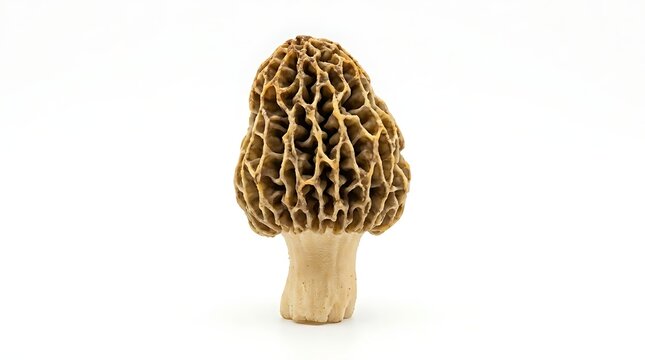 Isolated Morel Mushroom on White Background Gourmet Wild Edible Fungus