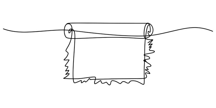 Continuous single line drawing of an old paper scroll with rough edges