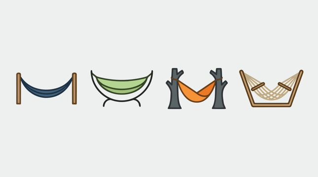 Diverse Hammock Collection Icons: Relaxation and Outdoor Leisure