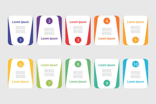 infographic elements template, business concept with 10 steps, multi color rectangle shapes design with  label for workflow layout, diagram, annual report, vector