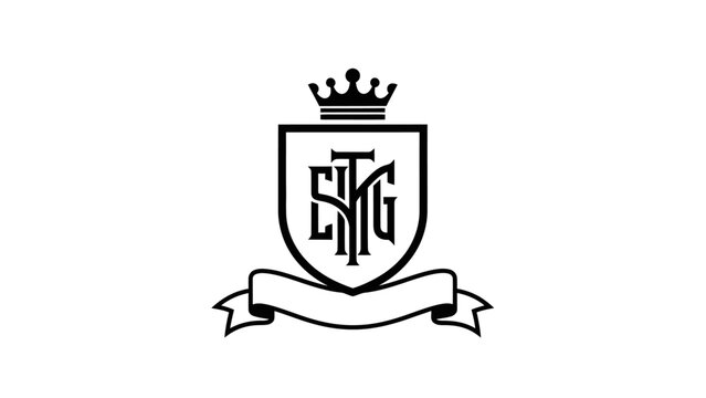 Black and white heraldic crest emblem with crown.