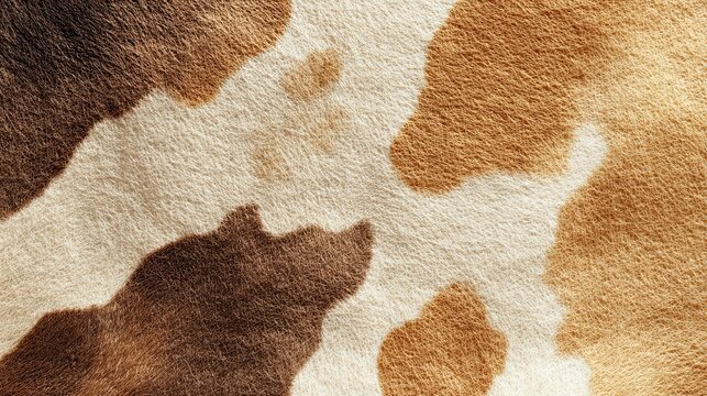 Brown and white cowhide texture closeup, natural cow fur grain, western style animal leather texture background interior design PPT material