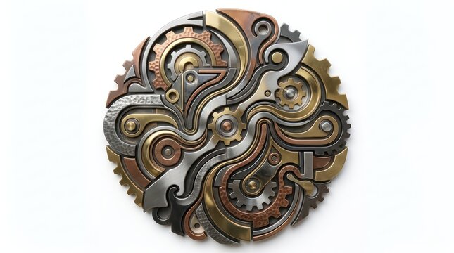 Intricate steampunk mechanical gear circular relief art