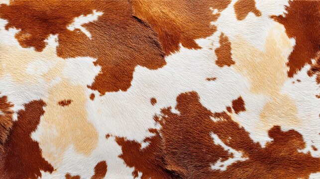 Brown and white cowhide texture closeup, natural cow fur grain, western style animal leather texture background interior design PPT material
