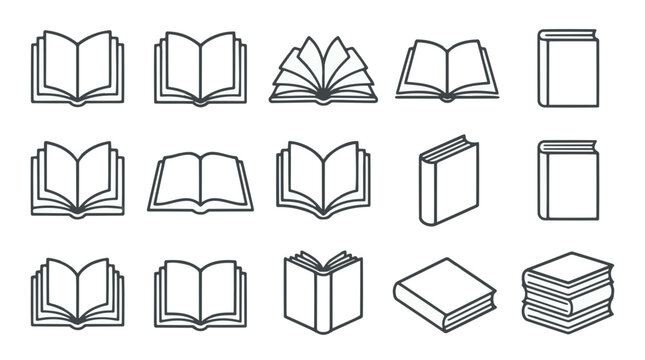 Collection of Open and Closed Books Icons, Vector Illustration