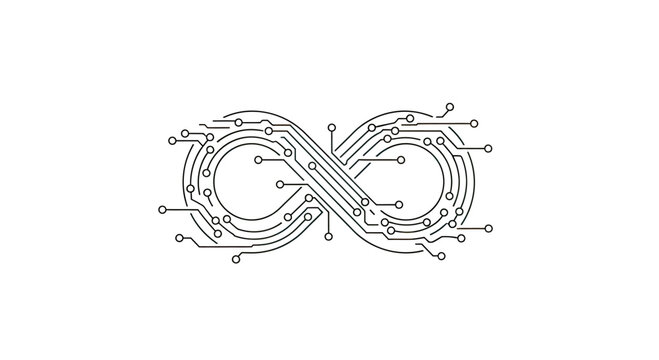 Digital circuit board infinity symbol.