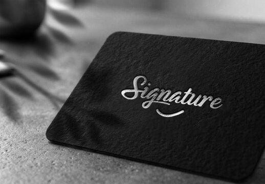 Silver Foil Business Card Logo Mockup on Black